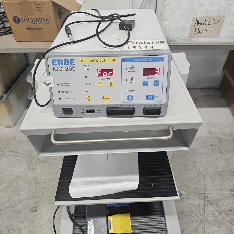 Used Erbe ICC 200 ESU w/ Foot Pedal & Power Cord , Cart
