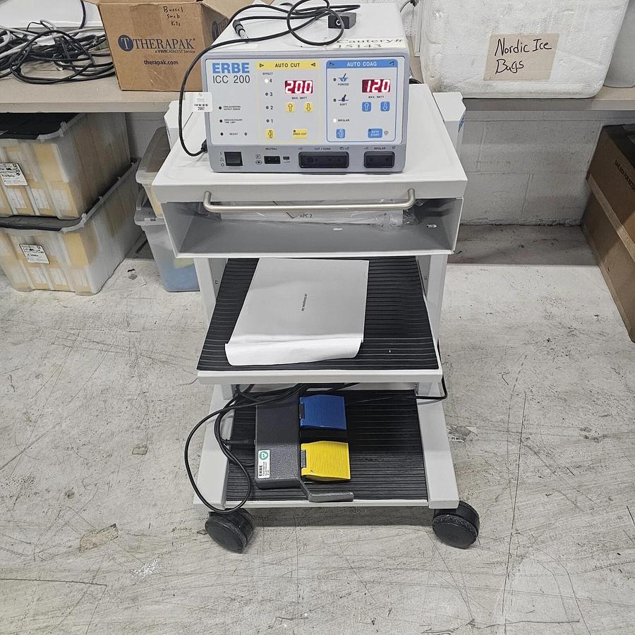 Used Erbe ICC 200 ESU w/ Foot Pedal & Power Cord , Cart