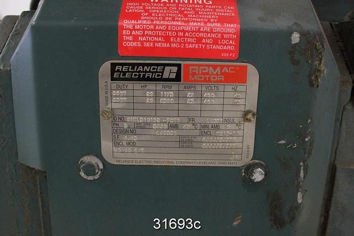 Used Reliance 20 Hp Dc Motor, 1175 Rpm, 460 Volt #31693