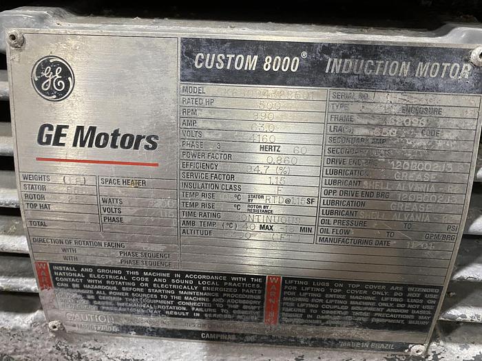 Used GENERAL ELECTRIC MOTOR 500HP 890 RPM