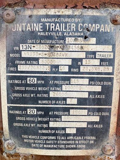 Used 1998 Fontaine Heavy Haul Trailer