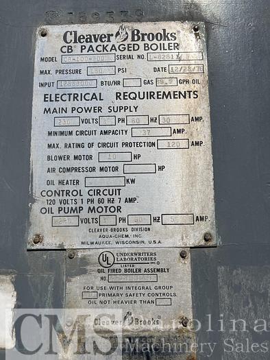 Used Cleaver Brooks 300 HP Boiler