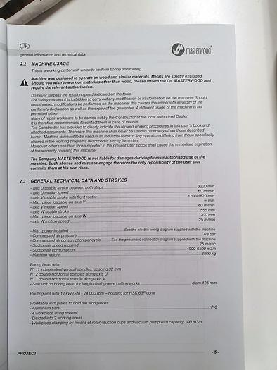 Used 2015 Masterwood Italy CNC machine center MASTERWOOD Project 265