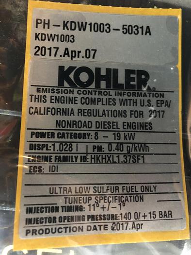 NEW Kohler KDW1003 Diesel Engine 8-19kW 3 Cylinder 2017