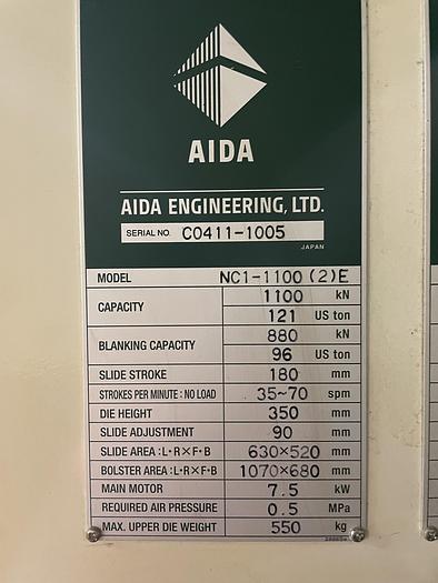 Used 121 ton AIDA single pt. Gap Frame Press