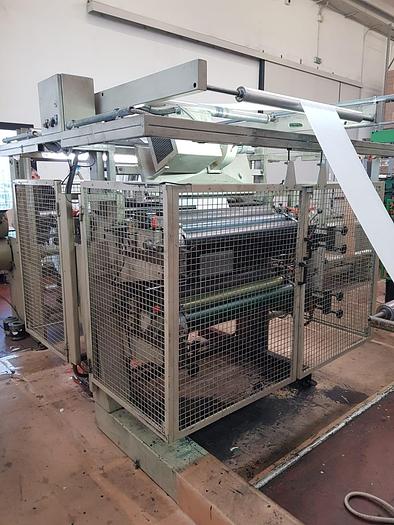 Used (visible in production) 2000 MANZONI Seriana 31 with in line 4 col. flexo - Flat & satchel (V) paper bag making machine