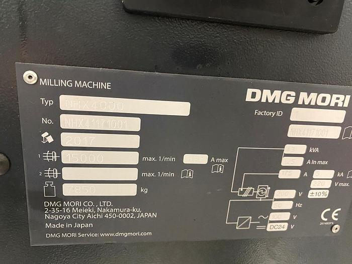 Used 2017 DMG Mori NHX 4000 Horizontal Machining Center