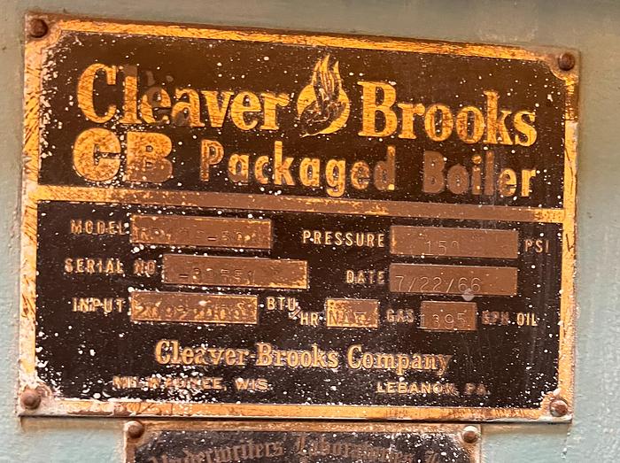 Used 1966 Cleaver Brooks CB 428-500 500 HP 150 PSI Steam Boiler