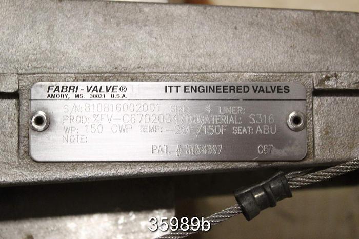 Used Fabri 4" Hand Operated Knife Gate Valve #35989