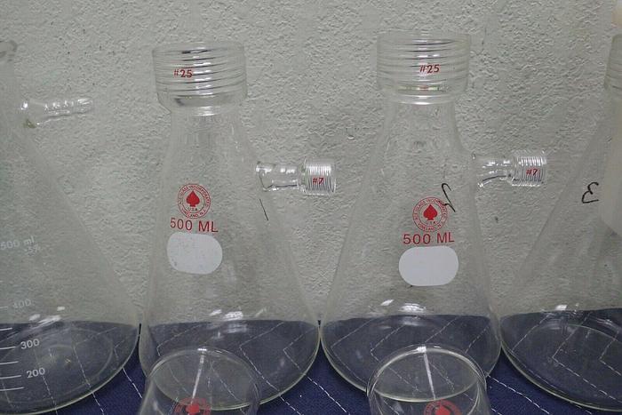 Used Lot of 4 Ace 500mL Flasks w/ #25 Top & Pyrex 5340 Erlenmeyer Filter Flask
