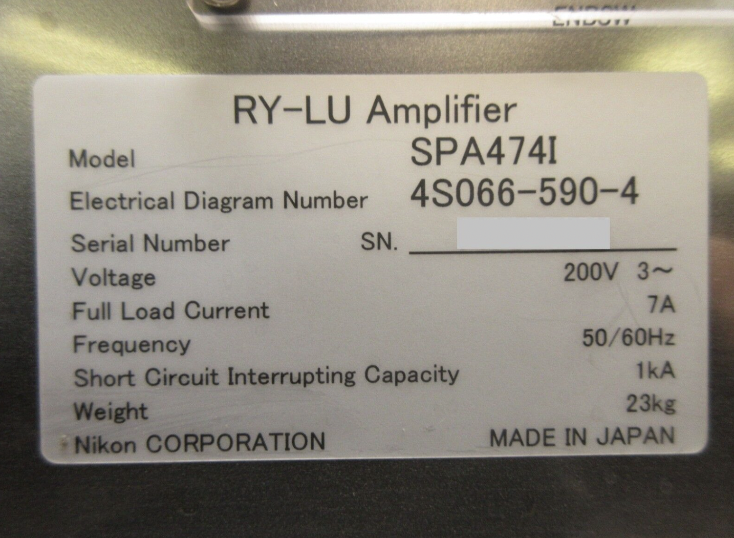 Used Nikon 4S066-590-4 RY-LU Amplifier SPA474I 4S013-684-1 Used Working