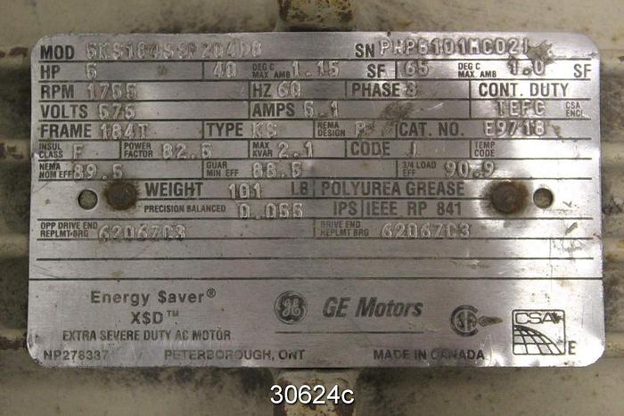 Used General Electric 5KS184SSP204D8  5 hp AC-Motor #30624