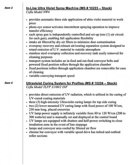 Used Cefla UV Profile Spray Line