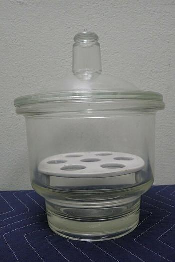 Used Pyrex 8 Inch Diameter Glass Desiccator with Lid and Coors Ceramic Plate