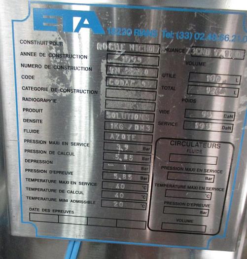 Used 1999 E T A 126 litres inox