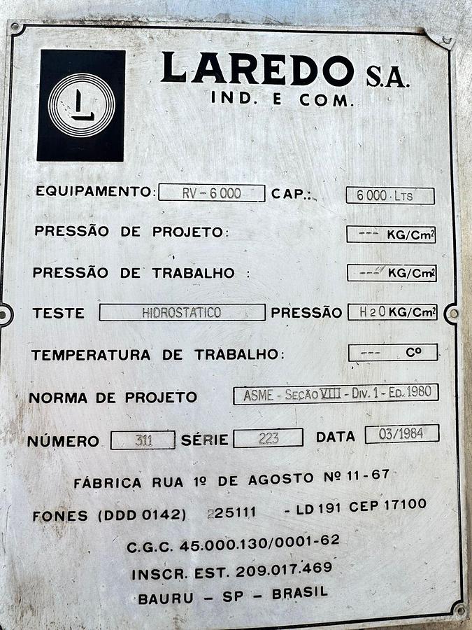 Usado Tanque em aço inox - reservatorio , cap 6000 Lts