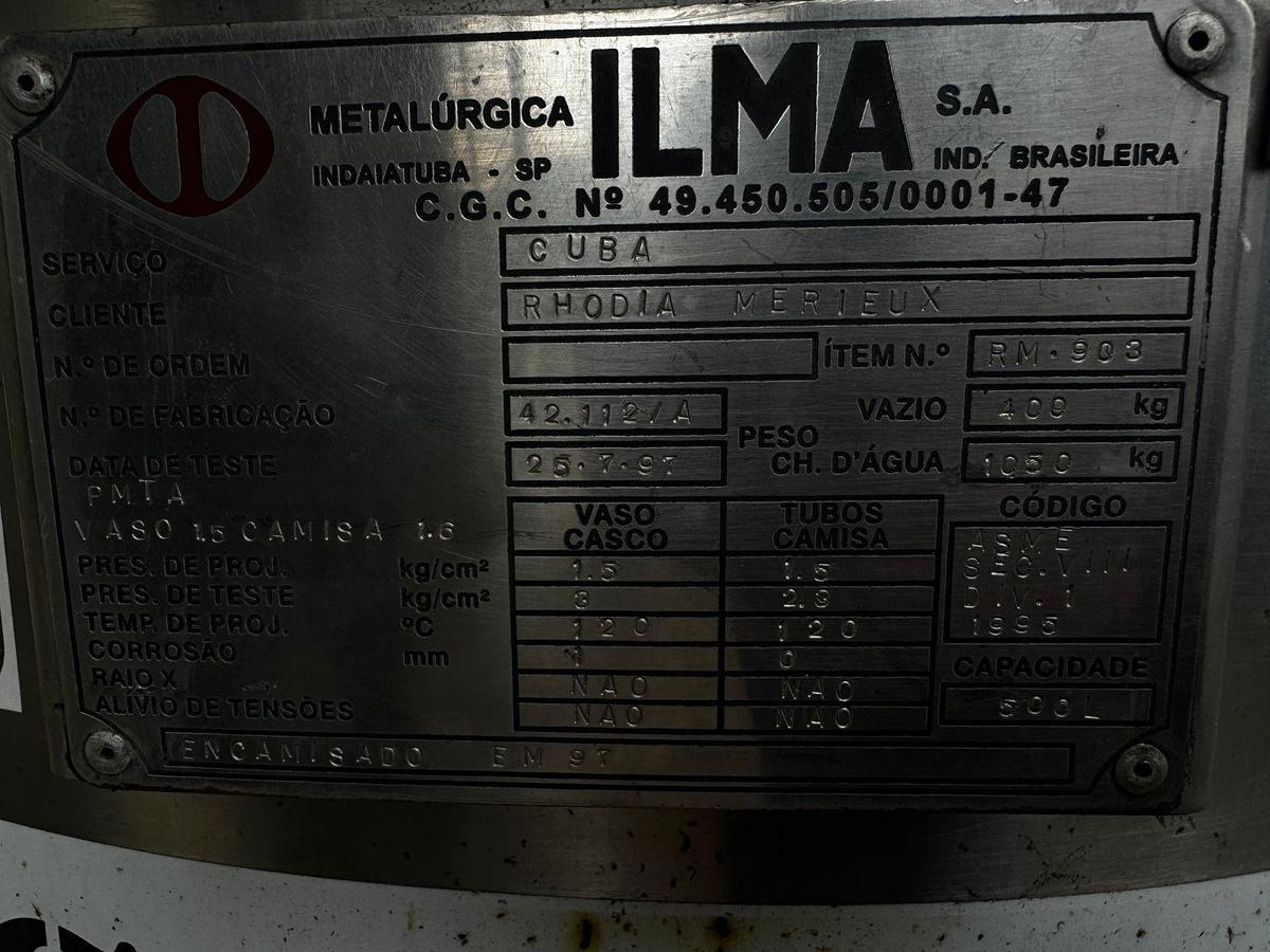 Usado Tanque inox com agitação e camisa , cap 500 Lts  - WFA 