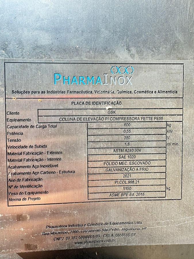 Usado Coluna de elevação de bin - Pharmainox- WFA Equipamentos 