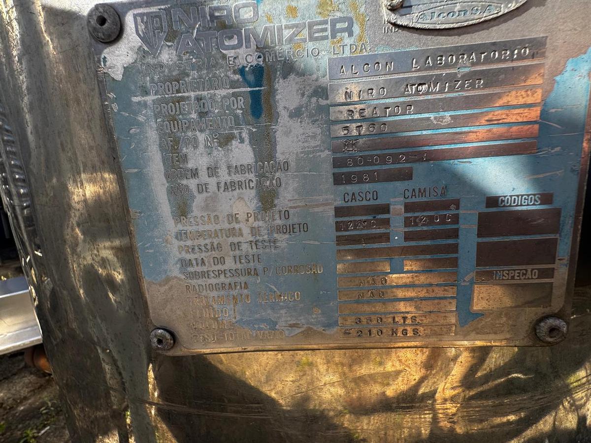 Usado Tanque  em aço  inox  316 L, cap.380 lts  - Niro Atomizer