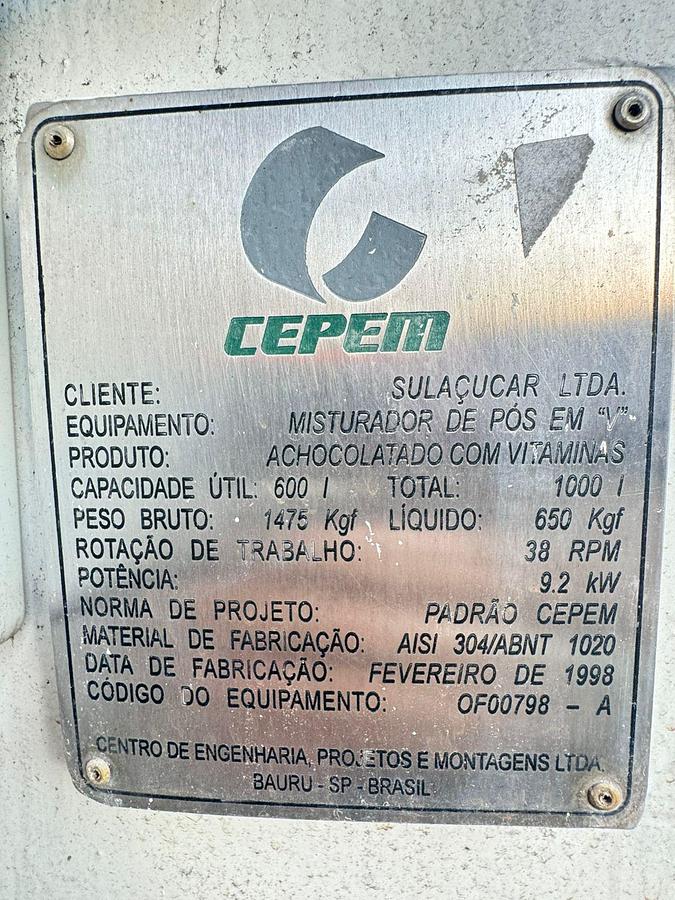 Usado Misturador em V , cap 1000 Lts - WFA Equipamentos 