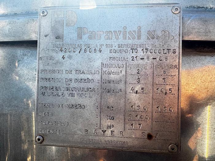 Usado Reator em inox - cap 17.000 Lts