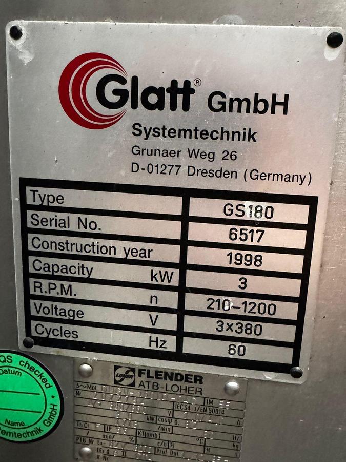 Usado Moinho granulador conico Glatt , GS 180 - WFA Equipamentos