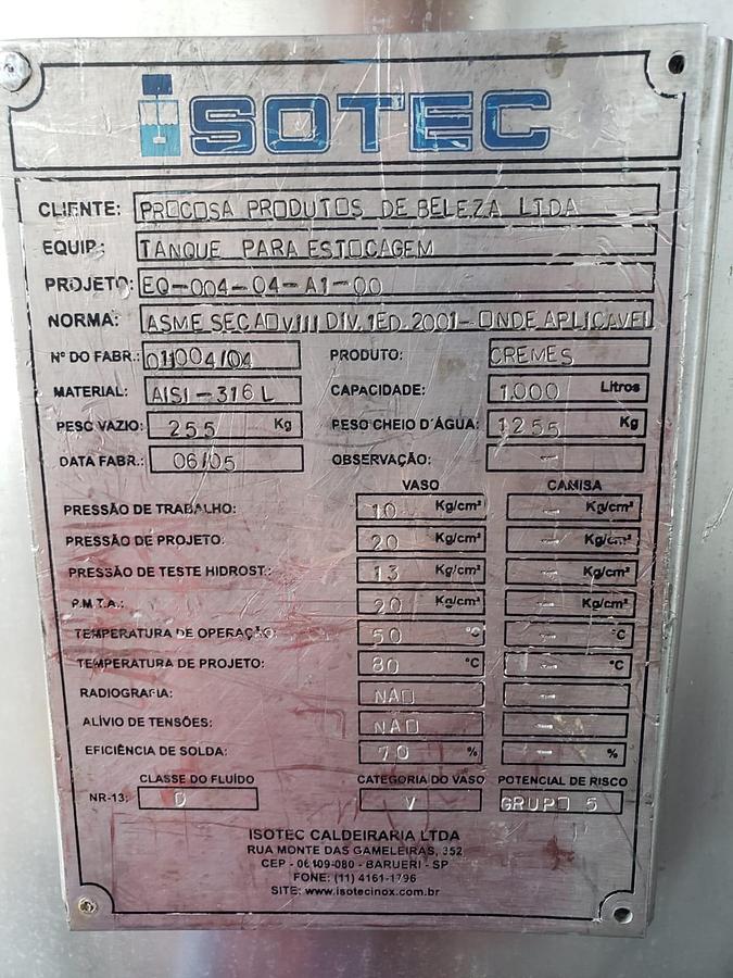 Usado Tanque inox reseravatorio , cap 1000 Lts