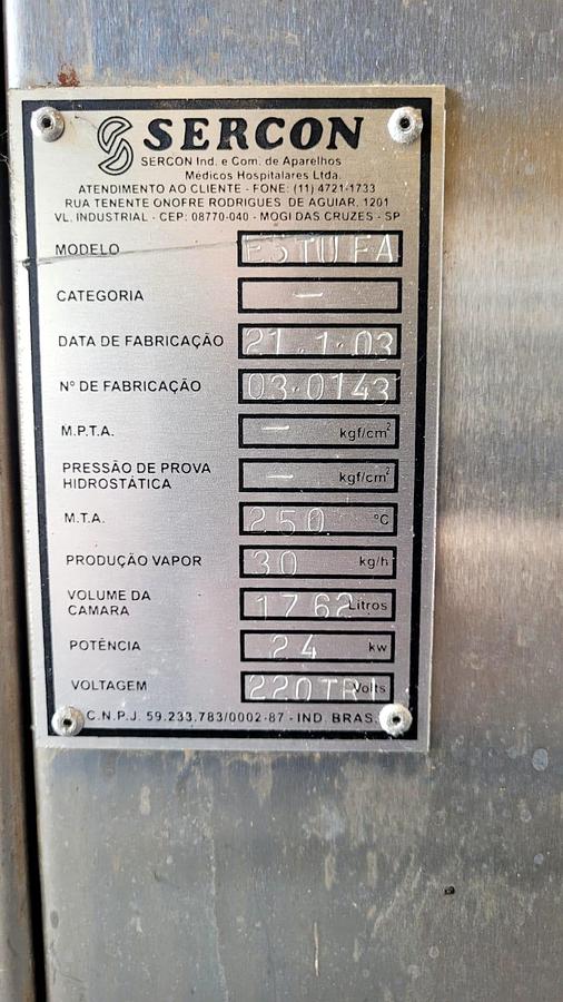 Usado Estufa de despirogenização inox , Sercon - WFA Equipamentos 
