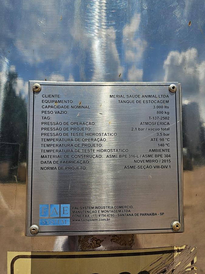 Usado Tanque inox  com isolamento , cap 3000 Lts 