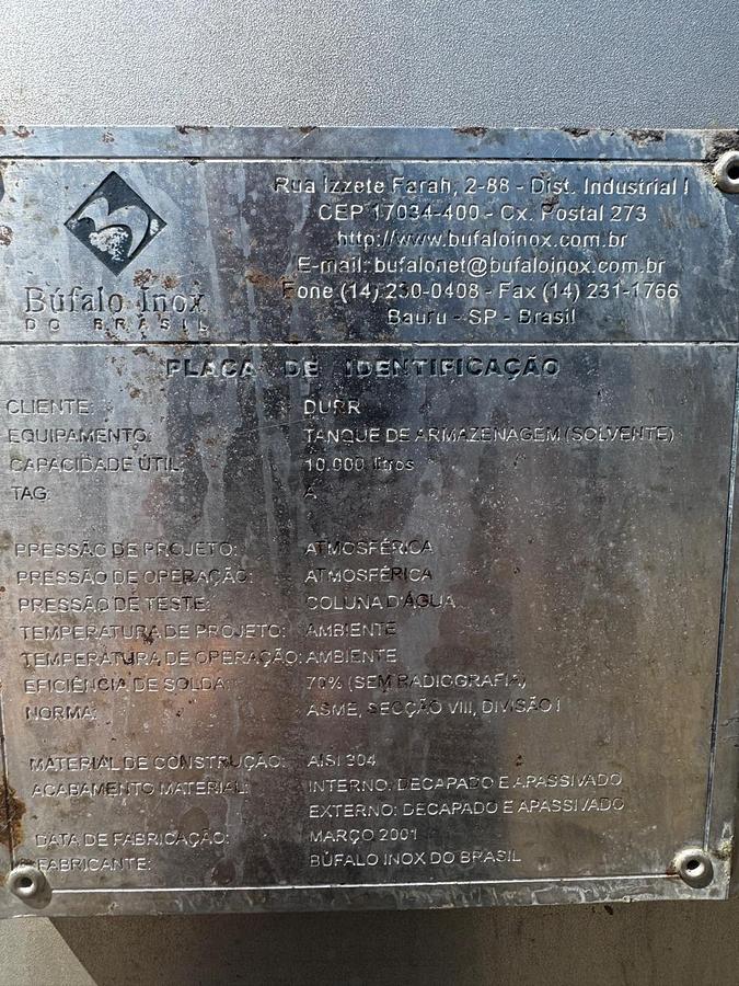 Usado Tanque em inox  reservatorio , cap 10.000 Lts