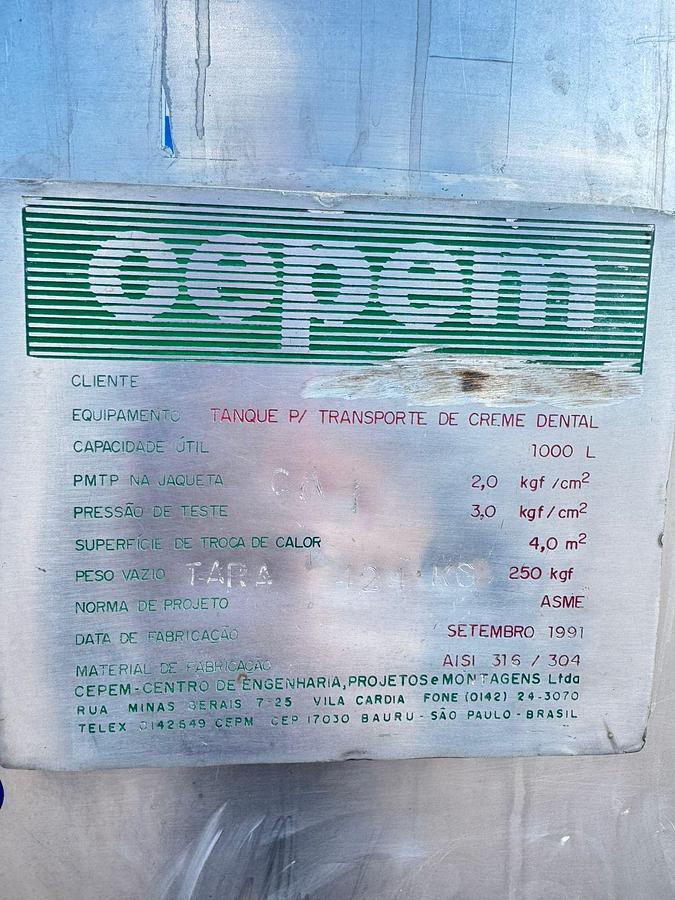 Usado Tanque em inox encamisado , CEPEM