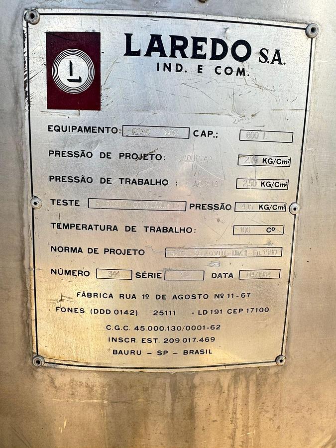 Usado Tanque em aço inox com camisa , 600 Lts