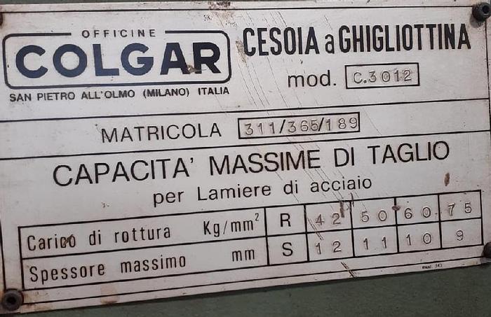 Usato CESOIA COLGAR 3000 X 12 MM MECCANICA