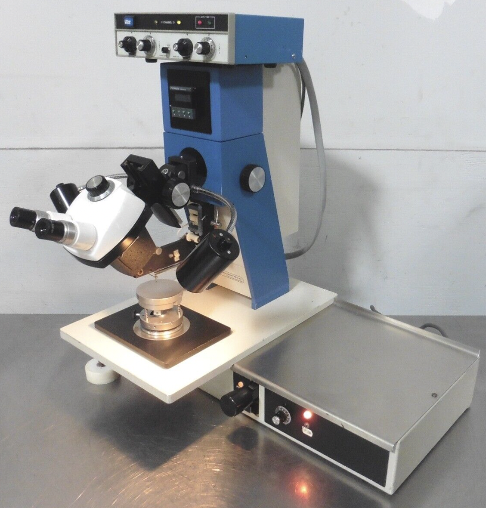 Used Mech-El 907 45° Feed Ultrasonic Wedge Wire Bonder w/ Heated Workholder