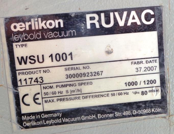 Unused Pump, Vacuum, 5.5 HP, Leybold, RUVAC, 4" In/Out #S743026