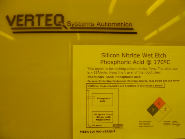 Used Verteq  Automated Hot Phosphoric Acid Plastic Wet Bench