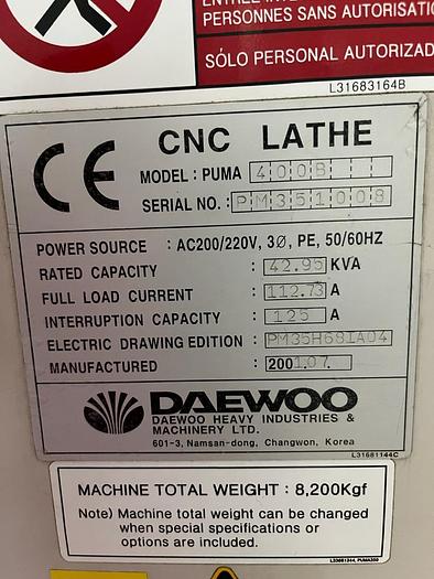 Used 2001 Daewoo Puma 400B CNC Lathe