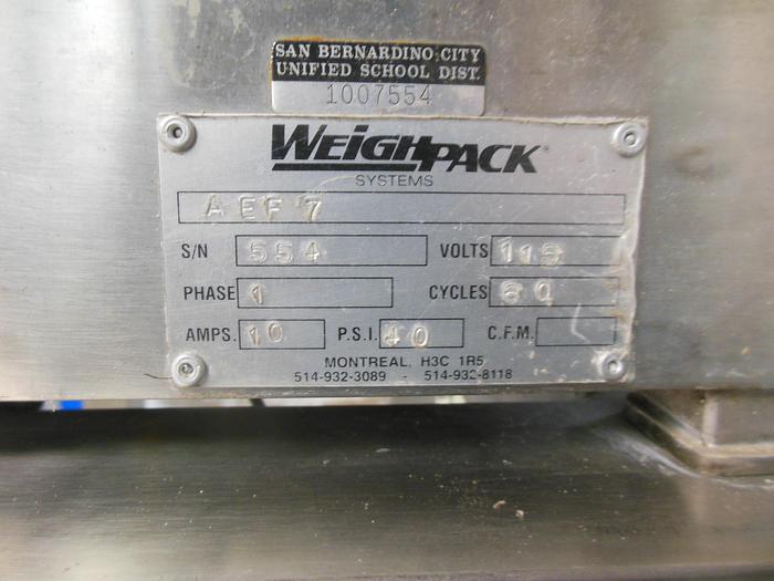 Used Filler, Weigh, Belt, Weighpack, Mdl AEF7, S/st #S742611