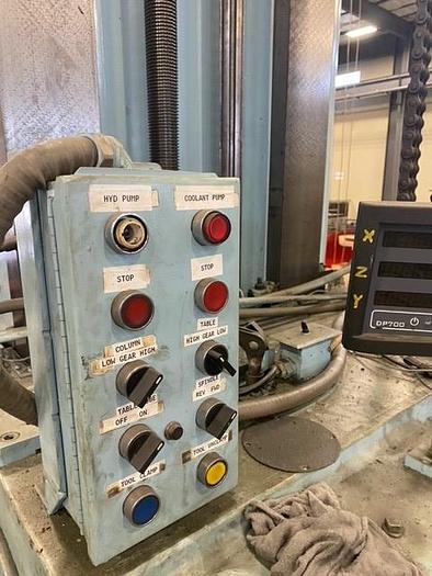 Used 6" Gray planer type horizontal boring mill, 86" X 218" Table, 200" X Travel, 109" Y Travel, 76" X 96" Air Lift Rotary Table, 50 Taper, 1000 RPM, 50 HP.