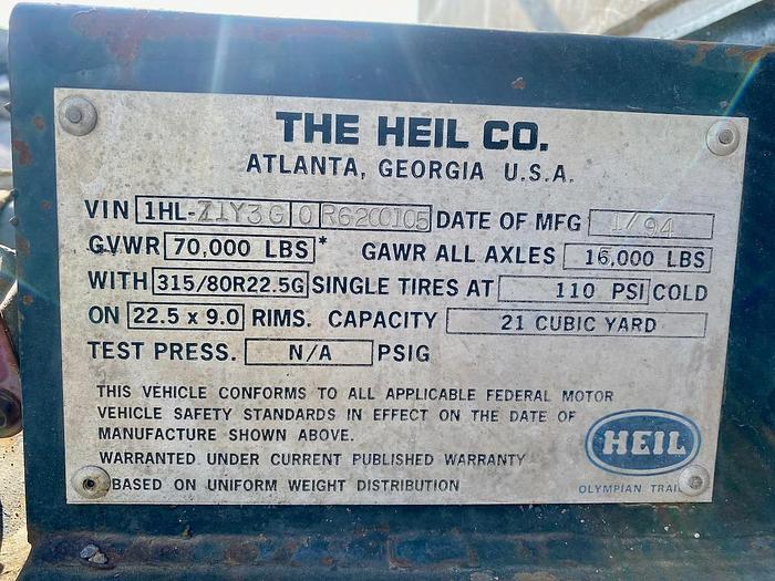 Used 1994 HEIL End for Sale at GATELINE EQUIPMENT