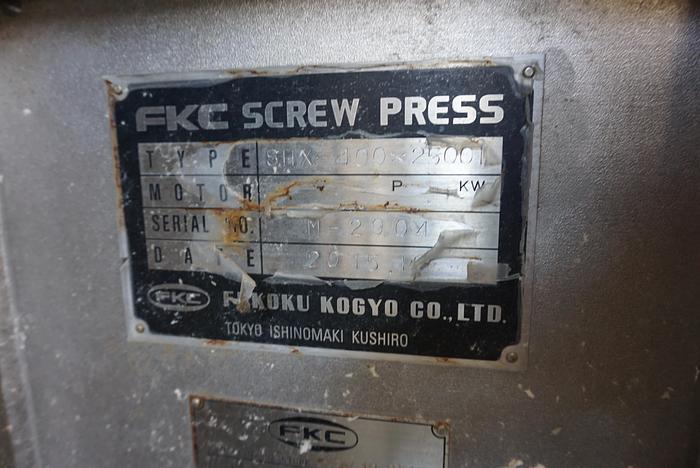 Used FKC MODEL SHX-400X2500l Screw Press S/S MFG. 2015