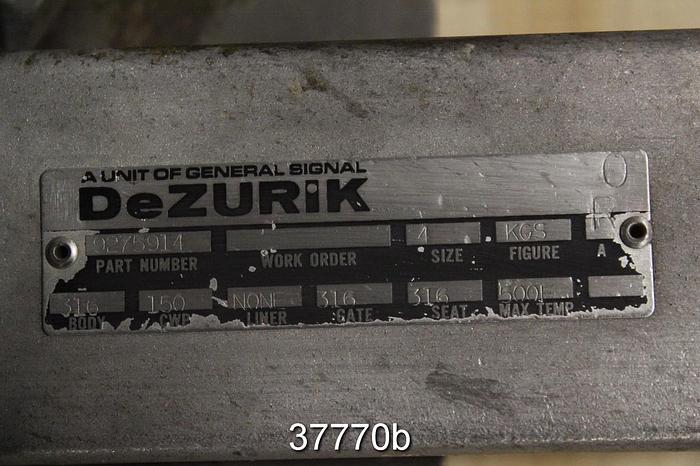 Used Dezurik 4" Hand Operated Knife Gate Valve, 9275914 #37770