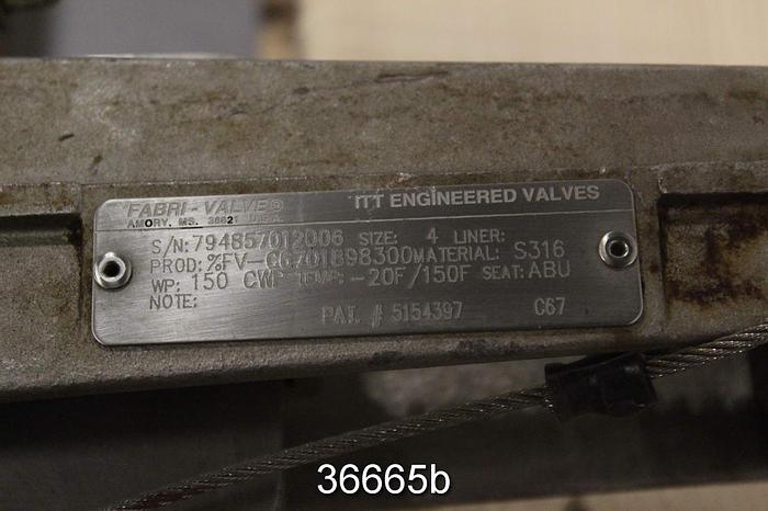 Used Fabri 4" Hand Operated Knife Gate Valve, FV-C6701898300 #36665