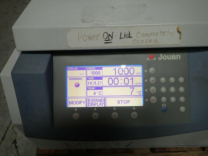 Used Jouan MR 23i Refrigerated Centrifuge with Rotor SWM 180.5, Manual & Extras