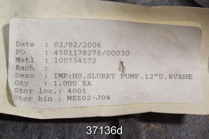 Used Goulds HS 6x6x12 Slurry Pump Impeller, 5602460 AA #37136