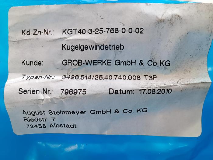 Geschliffener Präzisions Kugelgewindetrieb mit Lager, D40 mm, 908 mm, Steinmeyer, neu