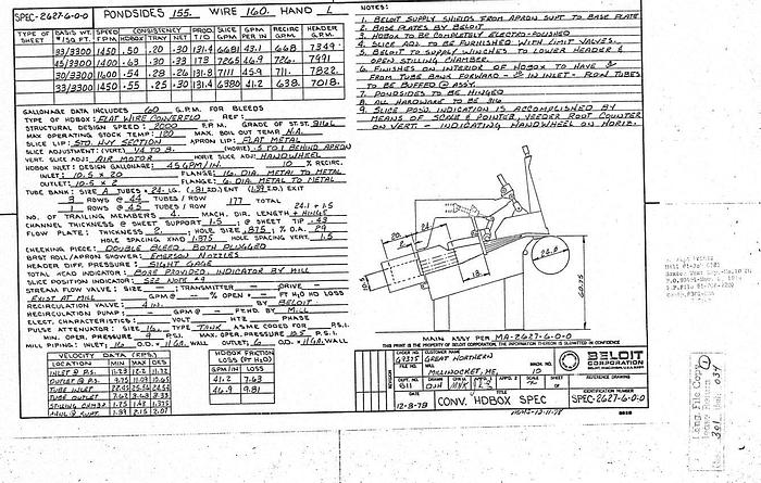 Used Beloit CONVER-FLO Hydraulic Headbox, 158" Pond Width, 24" Dia Breast Roll #23017
