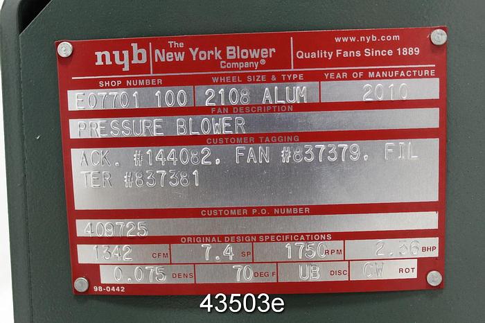 Unused NY Blower 2108 Alum Blower #43503