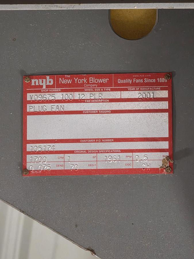 Used NYB Plug Fan - 12PLR - 1700 CFM