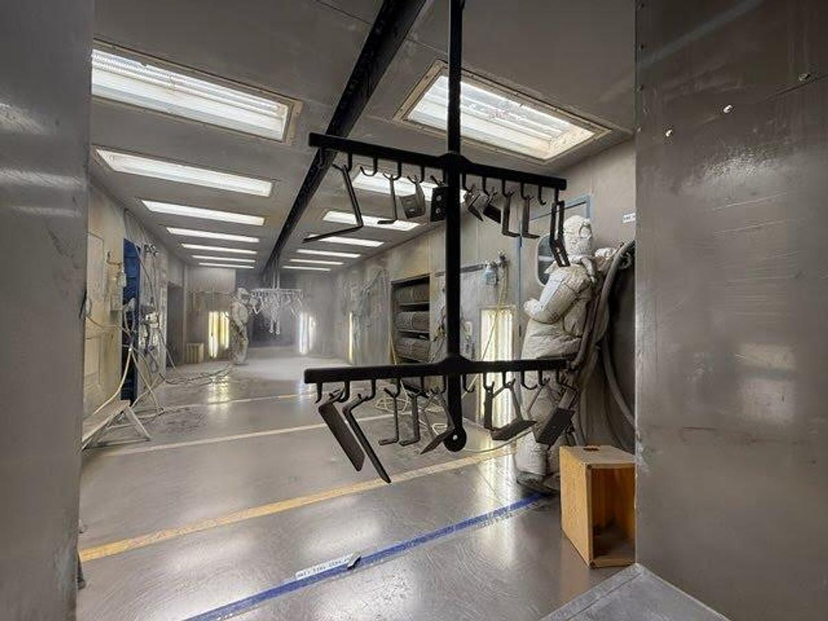 Used Large Inline Powder Booth w/ 5'w X 5'h Part Window